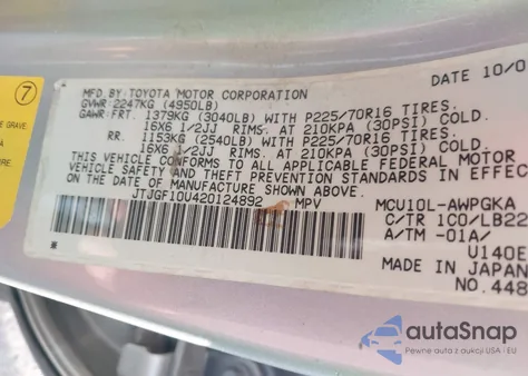 2002 Lexus Rx 300 from USA, damaged, VIN JTJGF10U420124892